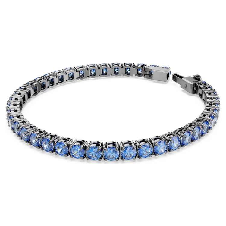 Matrix Tennis braceletRound cut, Blue, Ruthenium plated